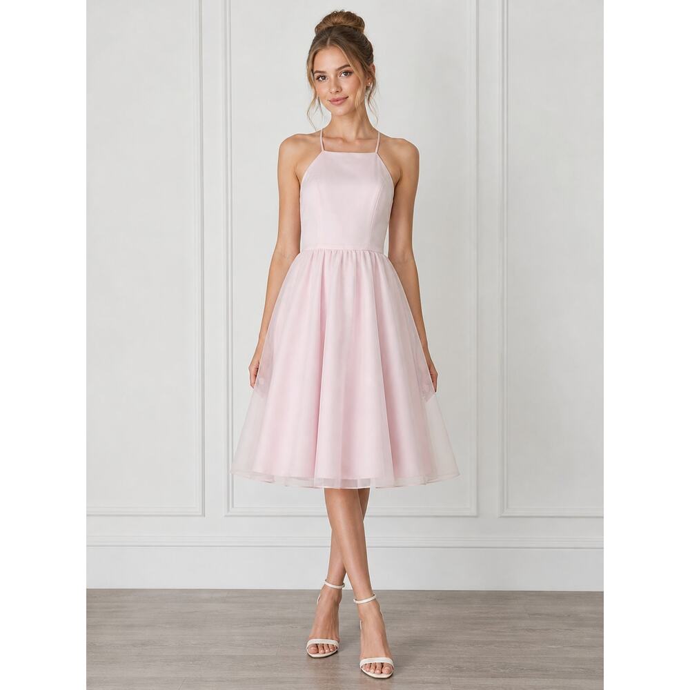 Weddington Way Dress Halter Mini Pink Tulle A-line Sz 6 Bridesmaid Formal Prom